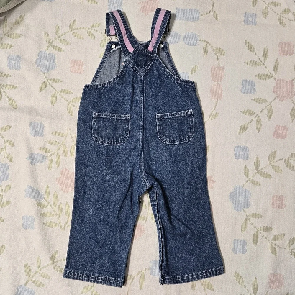 Vintage Care Bears Loveable Bear Denim Overalls Toddler 18M Felt/Embroidered Y2K